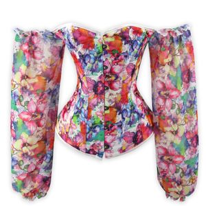 Sexy gotische Korsett oberen Schulterbluse Langer Puffarm Bustier Korsett Shapewear Frauen schlampen Taillentrainer Modeling -Gurt