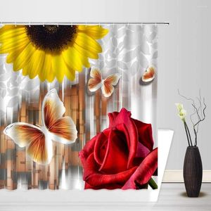 Zasłony prysznicowe kwiat motyla Kurtyna czerwona róża kwiatowy żółty słonecznik współczesny tkanina sztuki dekoracje łazienki z haczykami