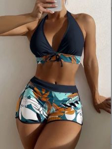 2023 Neue hohe Taille Badeanzug Frauen sexy Push -up Bikini Set Blätter Print Badebekleidung weibliche Sommerbademädchenpoolanzug Strandbekleidung