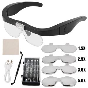 Blender READMONTERAD Magnationsglasögon med LED -ljus för att läsa urmakaren Reparera USB -laddningsbar förstoringsstorlek 1,5x 2,5x 3,5x 5,0x