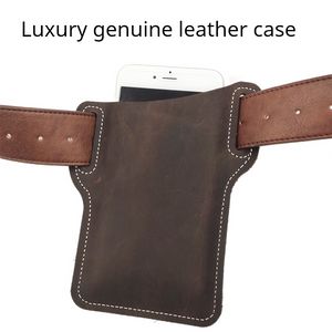 Luxury Genuine Leather Cellphone Loop Holster Case Mens Belt Waist Bag Phone Case Phone Wallet Pouch for Samsung for IPhone