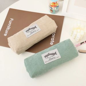 Corduroy Pencil Case Korean Stationery Pencil Pouch Estuche Escolar Shark Pen Case Supplies Trousse Scolaire Pencilcase