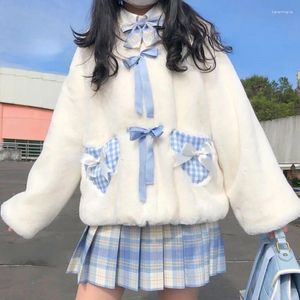 Kvinnors jackor japanska stil flickor söta lolita rockar höst vinter lös ull söt outkläder med fickor varma hoodies överrock
