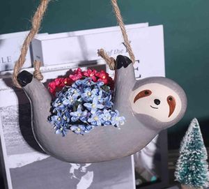 Ceramic Sloth Hanging Succulent Planter Cute Animal Small Plant Pot for Cactus Air Plants Flowers Herbs Garden Decoration Y03146212442