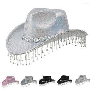 Boinas férias chapéus de cowboy diaml tassels de mão berchest crystal presente para menina cowgirl hat carnivals music festival