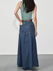 GUUZYUVIZ High Waist Trumpet Mermaid Long Skirt Women Vintage Blue Denim A Line Jean Skirts For Ladies