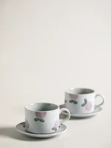 マグカップ日本の手作りのストアレコーヒーカップとソーサーセットカフェ用品家庭用レトロなセラミック朝食ミルクオートミール