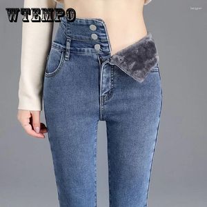 Frauen Jeans wtempo hohe Taille für Frauen Fleece ausgekleidet Denim Slim warme Winterherbsthosen bequeme Hosen
