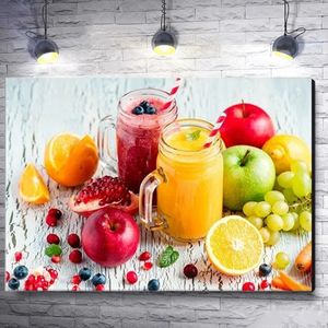 Sağlıklı Gıda Mutfak Poster Tuval Boyama Kokteyller Smoothies Apple Turuncu Üzüm Resimleri Duvar Sanatı Ev Restoran Dekor