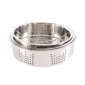 Dubbelpannor Dimsum S/M/L rostfritt stål Kompatibelt med Pott Basket Kitchen Tool Cooker Bur Steamer Cakeware