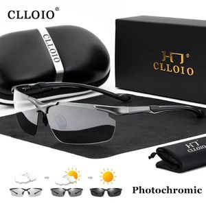 Clloio Top Quality Aluminium Pochromic Sunglasses Men Rimless Day Night Driving Glasses Anti-Chameleon Ieewear 240321