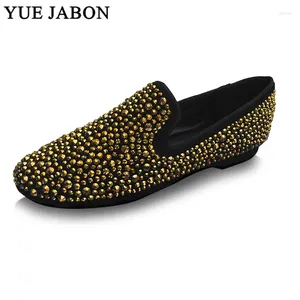 Casual Shoes Gold Black Strass Loafers Män Mockasins Crystals Suede Dress Flats Slippers Mix Rhinestones