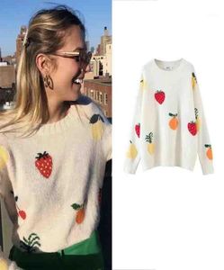 Herbst Spring Strawberry Ananas Früchte fest gestrickte Baumwollpullover Frauen Mode losen Oneck Pullover Female Strickkleid 12935670