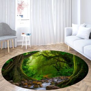 Living Room Bedroom Entrance Door Home Carpet Green Tree Hole Round Pattern Circular Print Area Mat