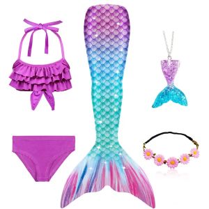 Tail de sereia para crianças para meninas Ariel Mermaid Swimsuit para natação Crianças de sereia para meninas Pool de festas de aniversário da piscina