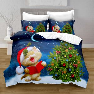 Christmas Santa Claus Cat Elk Pattern Print Duvet Cover Christmas Gifts Quilt Cover Pillowcases Kids Adults Home Bedroom Decor