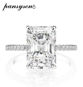 Pansysen Real 925 Sterling Silver Emerald Cut Oluşturan Moissanite Elmas Alyans Kadınlar İçin Lüks Teklif Nişan Yüzüğü C8878056