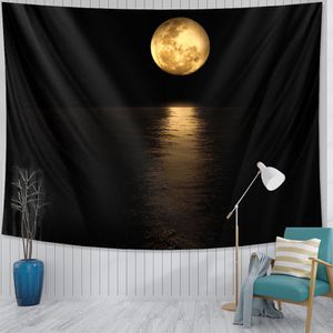 Månbelyst natt tapestry havsvatten vägg hängande multifunktionell boho tryckt sängäcke täcke yogamat filt picknick trasa