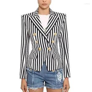 Kvinnors kostymer 2024 Fashion Plus Size Office Ladies Cotton Jackets and Coats notched Full Sleeve Double Breasted Striped Blazer Outerwear