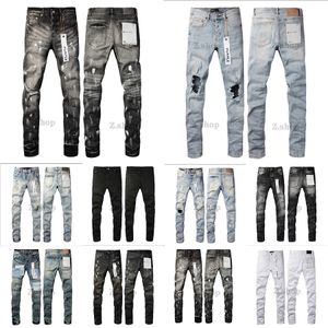 Street modedesigner lila jeans män knappar flyger svart stretch elastisk mager rippade jeans knappar flyger hip hop varumärke byxor jeans för kvinnor vita svarta byxor