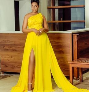 2021 Żółte sukienki balowe na jednym ramieniu Złożenie Front Formalne suknie wieczorowe Długie suknie wieczorowe afrykańskie szyfonowe imprezę gościnną 4098235