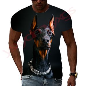Mankind's Best Friend Doberman Dog Men T-Shirts Casual 3D Print Pattern Hip Hop Harajuku Personality Round Neck Short Sleeve Top