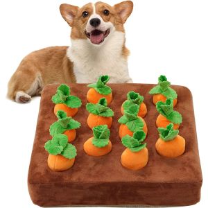 Animals Interactive Dog Toys Carrot Snuffle Mat for Dogs Plush Puzzle Toy Nonslip Nosework Feed Games Pet Stress Relief with 12 Carrots