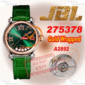 Happy Sport Floating Diamond 275378 A2892 Automatic Womens Watch JBLF Two Tone 33 Wrapped Rose Gold Green Dial Croc Strap Super Edition Ladies Watches Puretime PTCP
