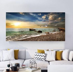 Resimler Doğal manzara poster gökyüzü deniz güneş doğumu boyama tuval üzerine basılmış ev dekor duvar sanat resimleri oturma odası damlası de9067800