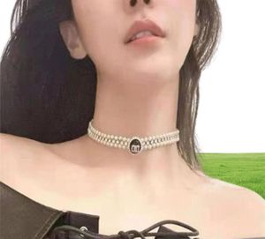 fashion double pearl diamond necklace fashion high grade atmosphere letters clavicle chain choker chain1053100