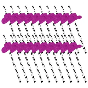 使い捨てカップストロー36 PCSカウボーイハット誕生日パーティーデコレーションツール飲料用紙装飾ジュース