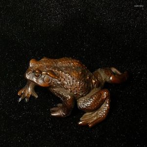 Dekorativa figurer längd 8 cm gammal kinesisk boxwood hand snidad härlig jin chan groda figur staty skrivbord dekoration netsuke presentkollektion