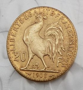 França 20 Francs 1908 Rooster Gold Copin Coin Shippi Brass Craft Ornaments Réplica Coins Home Decoration Acessórios9134321