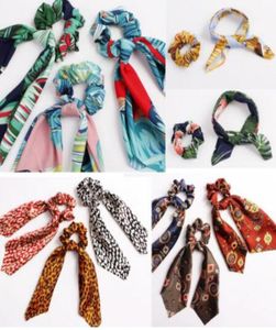 Blommig leopard scrunchies hår halsduk elastisk boho streamers bow hårrep slipsar scrunchie hästsvanshållare för hårtillbehör 30 c2661518