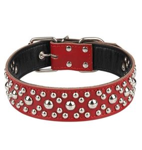 Dog Collars Leashes Genuine Leather Studded Big Collar With Round Rivets Adjustable For Large Breed Dogs Pet Supplies1983493