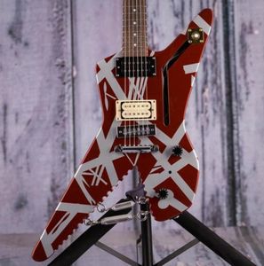 Edward Van Halen Striped Series Satin Urethane Burgundy Silver Stripes Electric Guitar Chrome Eye Hooks w Turnbuckles Brai9659902