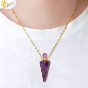 Collana bottiglia di profumo con cono di pietra naturale guarigione a pendente cristallino in quarzo chiaro reiki essenziali diffusore olio collana fial h119