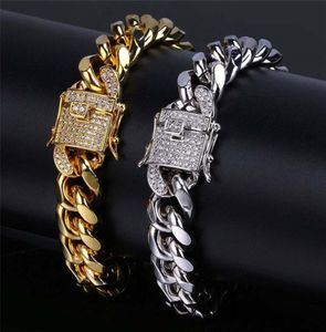 Классический золотой браслет дизайнер кубинских звеньев мужской браслет серебряные браслеты. Ювелирные изделия 12 мм медные белые ааа -кубические циркониевые очарование 5326647