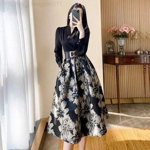 Basic Casual Dresses Womens printed dress autumn 2024 new luxury celebrity temperature French fake two-piece long sleeved dress Fe H44 C240411