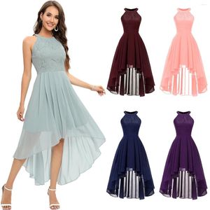 Casual Dresses Women's Vintage Halter Neck Slim Lace Patchwork Chiffon Swing High-Low Dress Cocktail Party A-Line