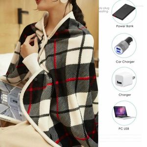 Cobertores portáteis Shawl de manta aquecida 140x80cm Padrão quadriculado Material de veludo de visita 2 Disponível de carregamento USB elétrico elétrico elétrico quente