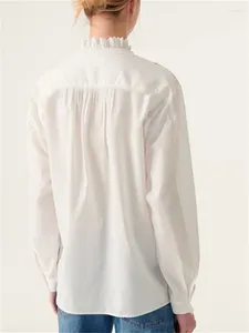 Camicette da donna da donna camicie di cotone bianco maniche lunghe maniche in pizzo collare camicetta a petto singolo donna elegante camicia e top eleganti