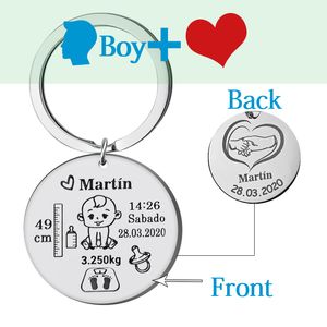 Härliga personliga pojkar flickor nyckelring namn födelsevikt höjd för nyfödda minnesmärke ny mamma pappa present Keyring