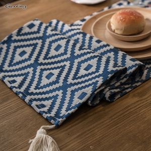 Gerring Nordic Jacquard Blue Table Runner Geometric Tassel Green Tea Table Flag Modern Eleganta bordslöpare för matbord