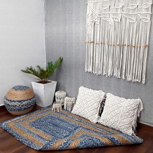 Carpets 240x300cm Large Rug Natural Jute And Denim Braided Style Reversible Modern Rustic Look Carpet Living Room Bedroom Decor