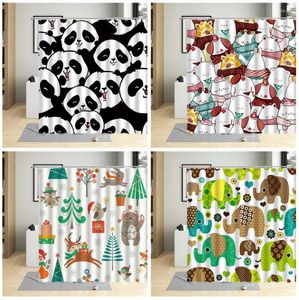 Cortinas de chuveiro desenhos animados animais infantil panda elefante pintura banheiro decoração de parede cortina infantil com ganchos conjuntos de tecidos à prova d'água