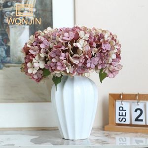 Decorative Flowers Autumn Artificial Silk Hydrangea Vase For Home Decoration Accessories Wedding Fake Plants Christmas