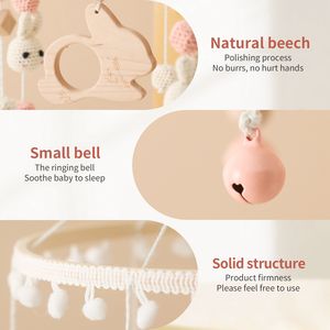 Baby Crib Wood Crochet Rabbit Bed Bell Wool Rattles Toy Mobile Toddler 0-12 månader Mobile Rattles Carousel For Cots Musical Gift