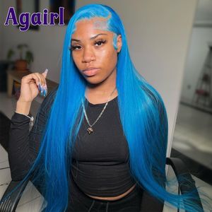 HD 13X6 Light Blue Straight Human Hair Lace Front Wig Mint Blue 13X4 Lace Frontal Wig Brazilian Virgin Hair Wigs for Women