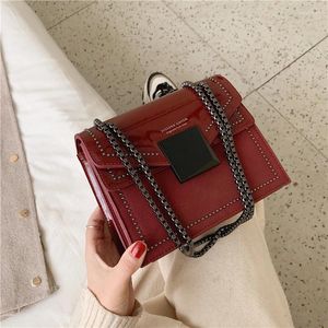 Shoulder Bags Fashion Women High Quality PU Leather Frosted Retro Female Crossbody Bag Luxury Rivet Chain Solid Small Flap